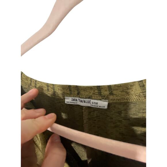 Zara Trafaluc Women's Shift Dress Gauzy Trapeze M Green Stripe Stretch Stripped - Picture 3 of 5